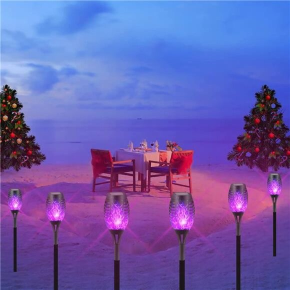 Purple Solar Lights Outdoor, 8 Pack Solar Torches Lights Flickering Flame - Picture 2 of 7